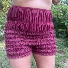 Vintage Merlot maroon ruffle pleat Pettipants bloomers sissy square dance shorts