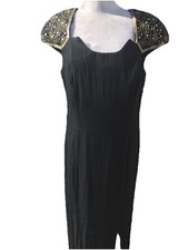 New Night Way Lace Evening Beaded Gold Gown BlackFloor Length Elegant Formal 10