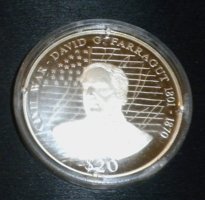Liberia 2000 Large Silver Proof $20-Civil War David G Farragut