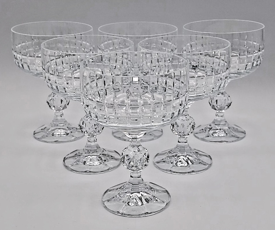 Bohemia Crystal Crystalex Belfast Pattern Champagne Coupe Sherbet 4 7/8"   Set/6
