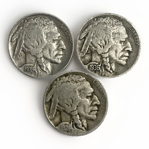 3 Buffalo Nickel Coins with Full Different Dates 1930 S , 1937 , 1924