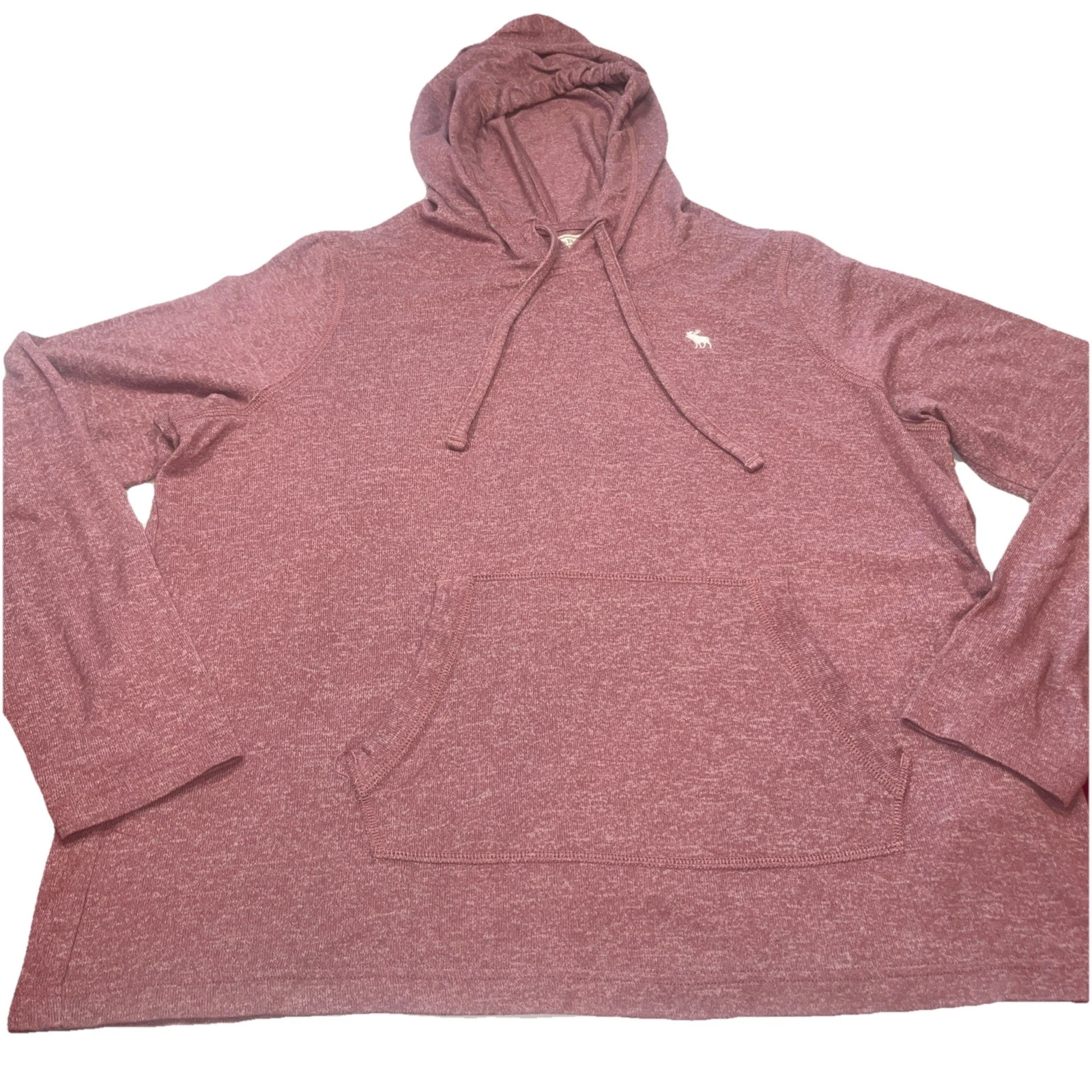 Abercrombie Burgundy Red Thermal Knit Hoodie Mens XL Moose Logo On Chest Hooded