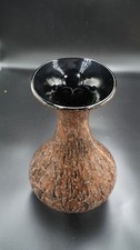 Vintage Art Glass Vase   Hand Blown   Brown Black Speckled   Studio Style - 11"