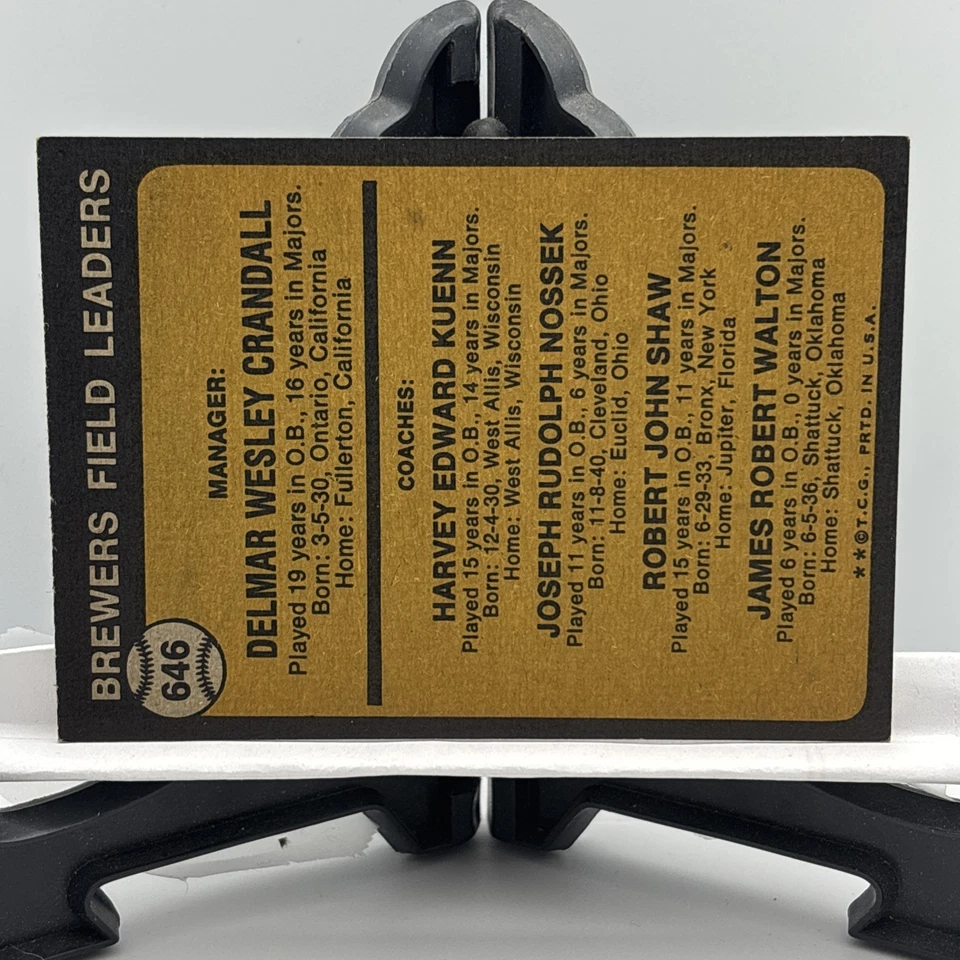 1973 Topps 646 Delmar Wesley Crandall In2113 - Image 2 of 2