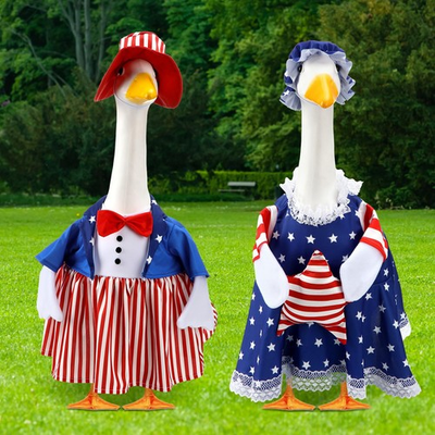 #ad 2 Set 4th of July 250th Anniversary Porch Goose Outfit 23quot; Patriotic Cement A... $35.73