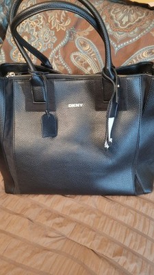 DKNY Women's Black Leather Tote Bag With Pebble Texture