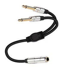 6.35mm 1/4 TRS Stereo Female to Dual 6.35mm 1/4 TS Mono Male Y Splitter Cable...