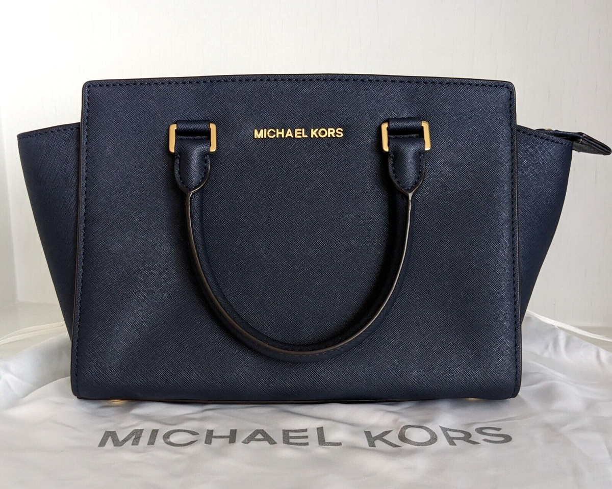 バッグ navy co Michael Kors Charlotte Large Logo and Leather Top-Zip Tote Bag