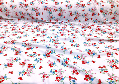 Bullet Printed Liverpool Textured Fabric Stretch White Red Blue Green Floral V43