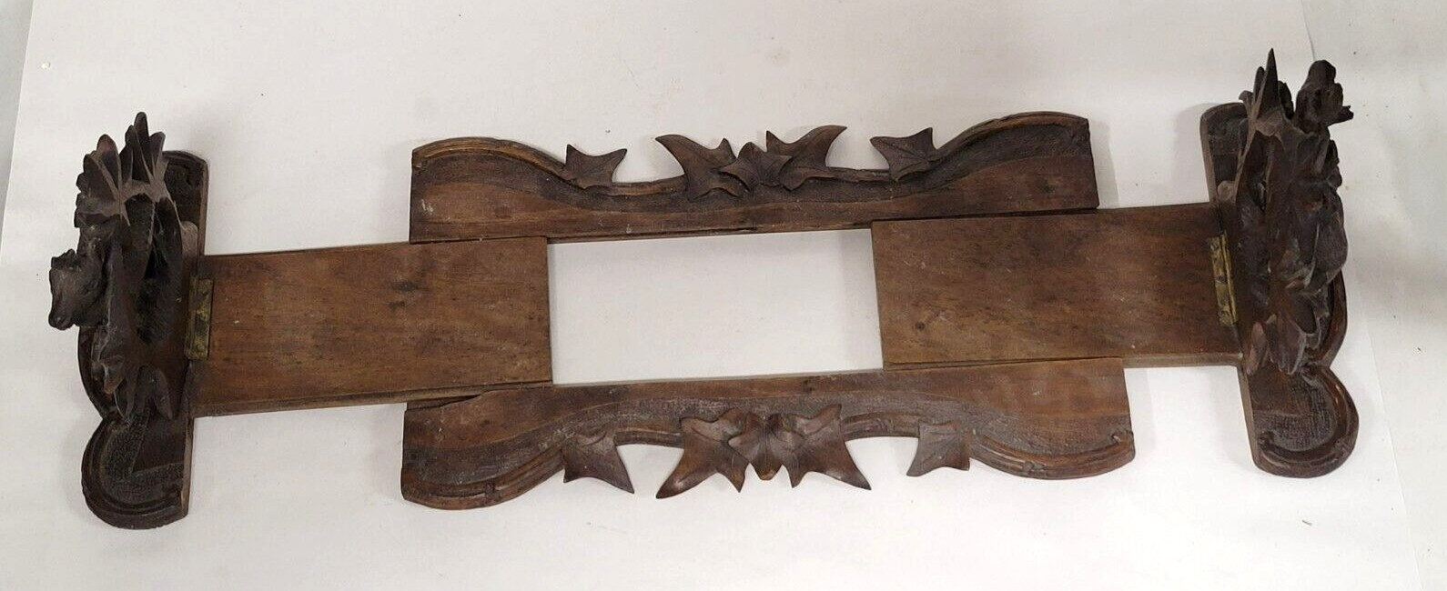 Antique Black Forest Carved Deer Sliding Book Rack Wood Bookend Holder 19th Cen