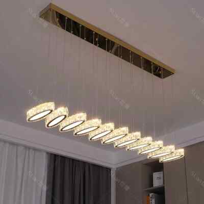 LED Crystal Chandelier Kitchen Island Pendant Light Long Lamp Bar Loft Lighting