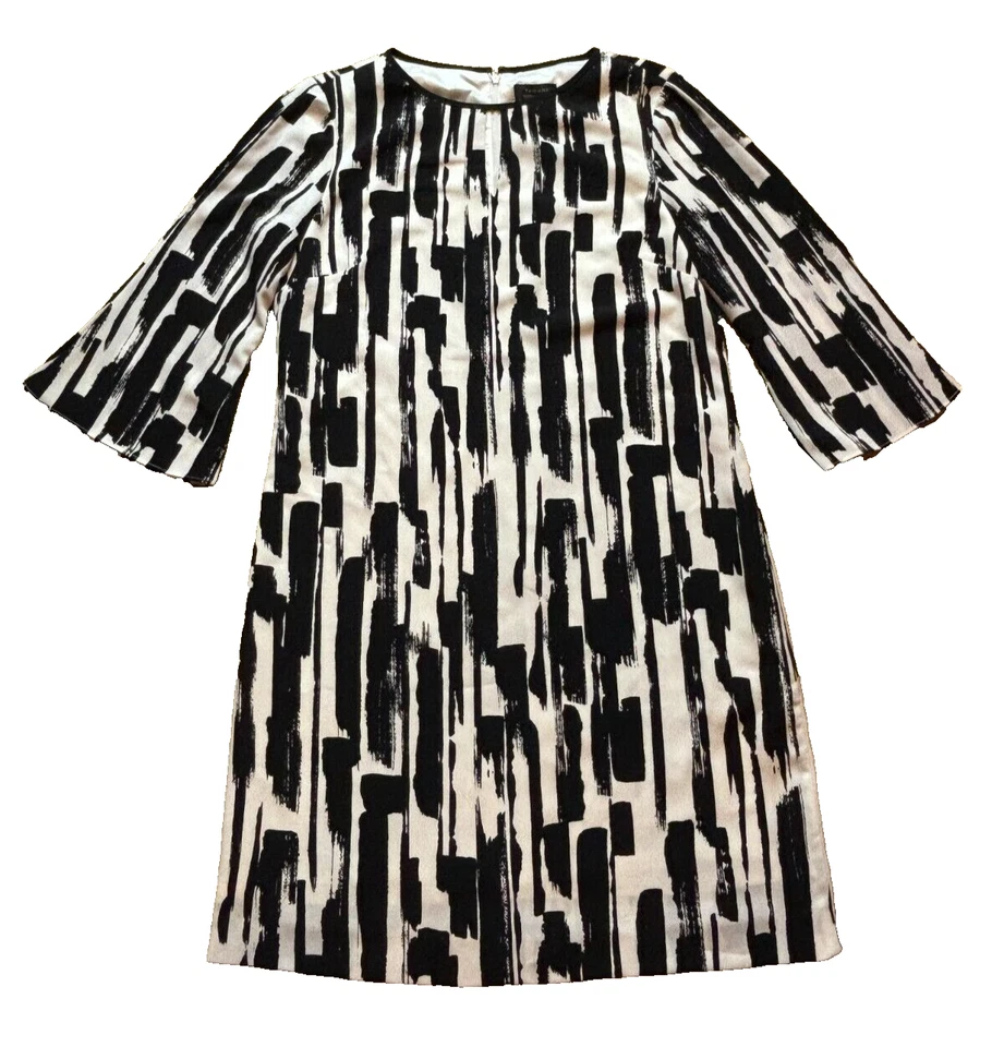 Vestido Tahari Negro Blanco Vaina Estampado Manga Campana 3/4 Hasta la Rodilla 6 Foto 2 de 4