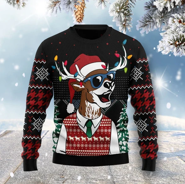 Funny deer 2025 christmas sweater
