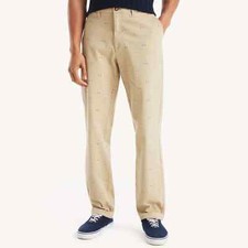 Nautica Men's Classic Fit Golf Print Stretch Straight Deck Pants Khaki All Sizes