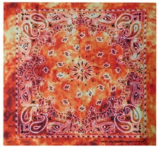 Wholesale Lot of 6 Tie Dye Paisley Orange 100 Cotton 22"x22" Bandana