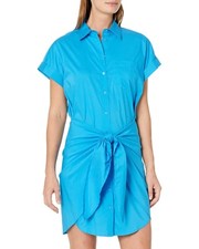LAUREN Ralph Lauren L23216 Blue Tie Stretch-Cotton Blend Shirtdress Size 10