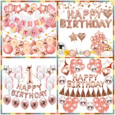 Rose Gold Birthday Decoration Baby Shower Party Supplies Set for Kid Girls Adult