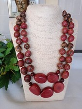 Tagua nut, Pambil Seed Necklace Wine Hues, 2 Strands, Chunky Artisanal handmade