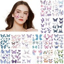 16 Sheets Butterfly Glitter Fake Temporary Tattoos for Adults, Women, Girls,
