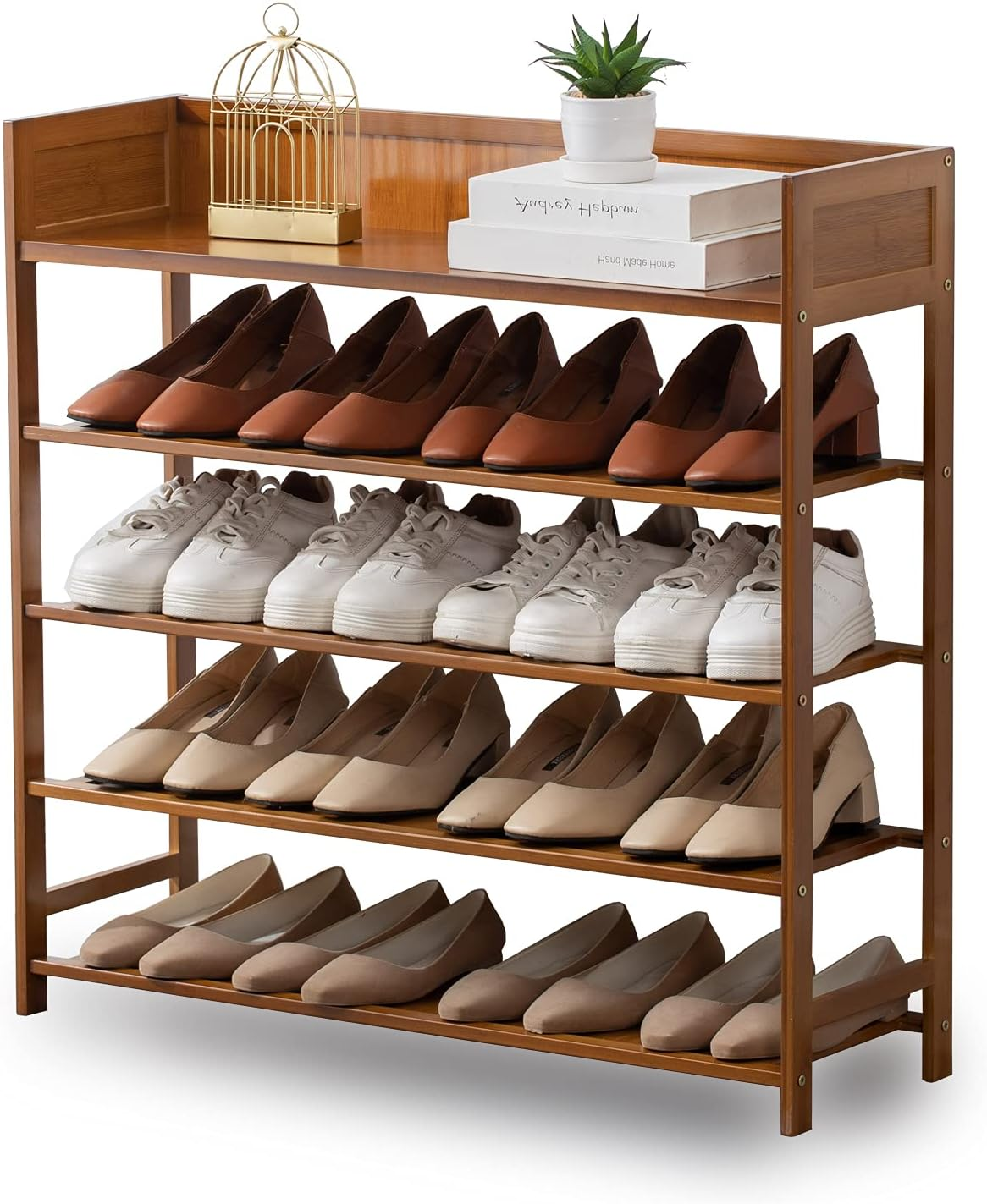 5-Tier Bamboo Shoe Rack Organizer for Entryway or Front Door