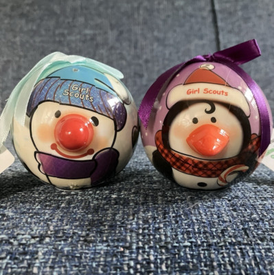 Lot of 2 New Twinkling Treasures Girl Scouts 3D Blinking Christmas Ornaments 
