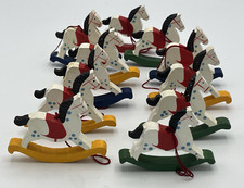 Rocking Horse Ornament Wooden Christmas Hand Painted Seasonal Decor Lot of 11