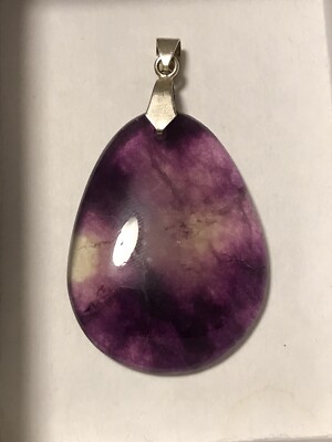 Real Natural Amethyst Tear Drop Pendant Charm Silver Plated Copper 2  Inches
