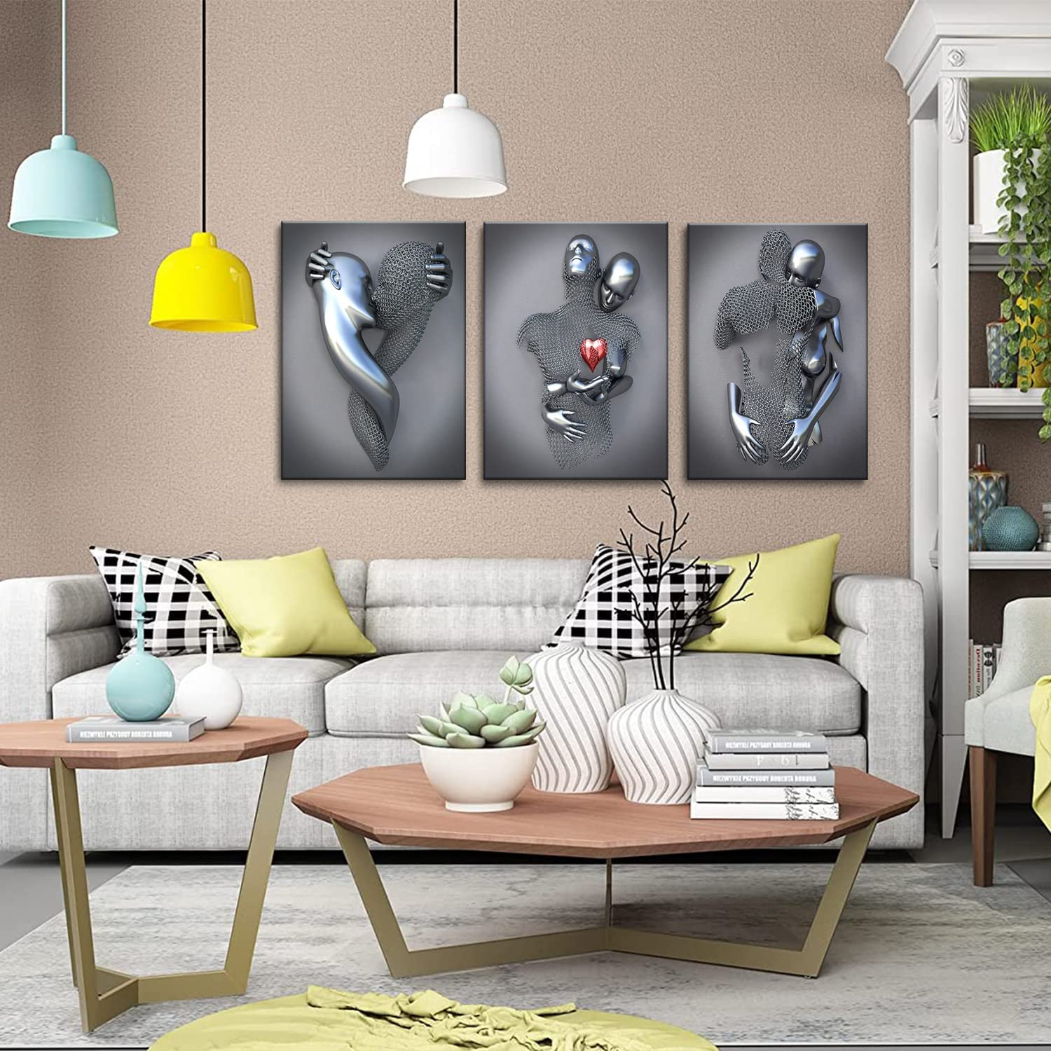 Framed Wall Art for Bedroom 3D Metal Effect Love Heart Couple Wall Art ...