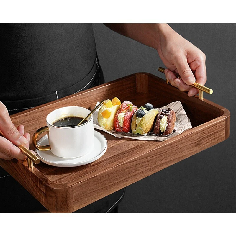 Black walnut wooden rectangular household solid wood snack bread coffee cup tray - Image 2 of 4