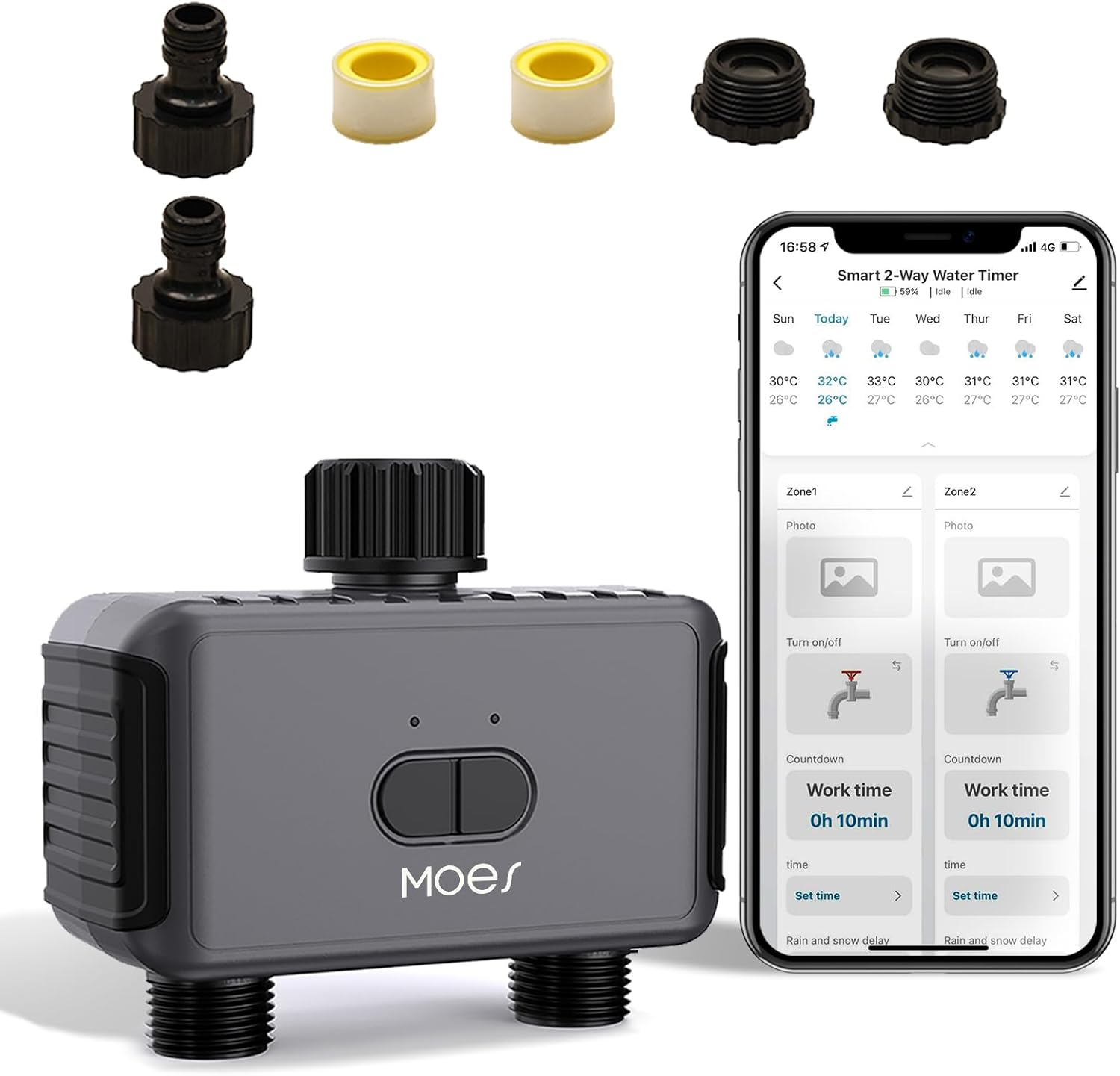 Bluetooth Sprinkler Timer 2 Zone, Water Timer for Garden Hose, 2 Outlet Hose Tim
