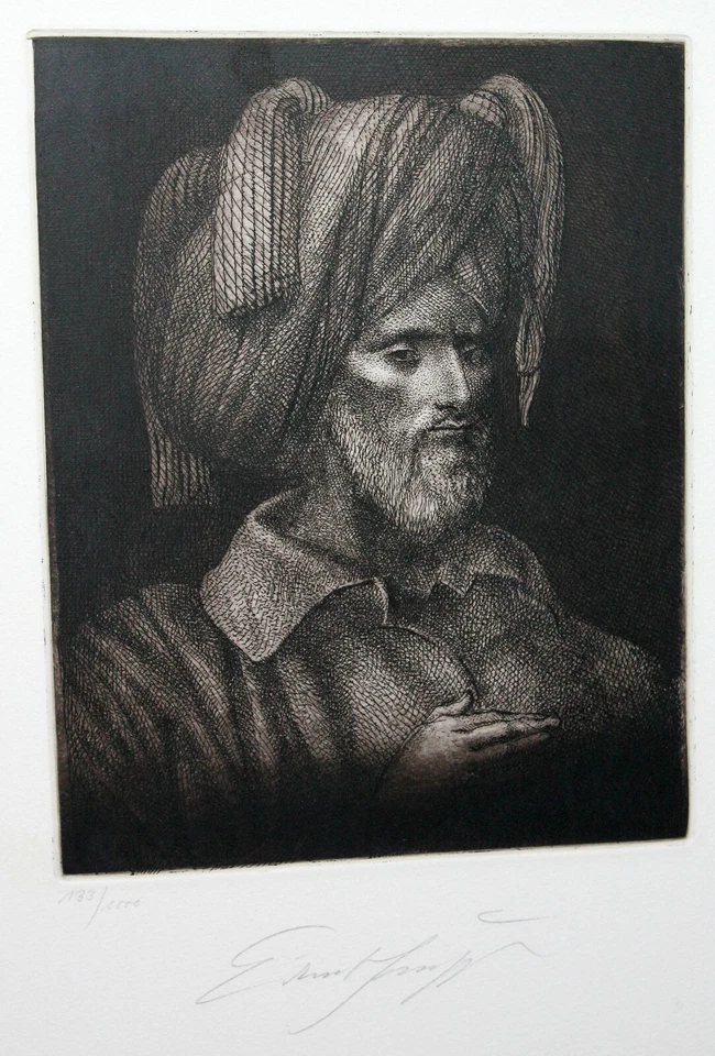ERNST FUCHS - Selbst als Ali Mirza. Handsignierte nummerierte Radierung, gerahmt - Bild 2 von 4