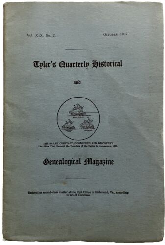 1937 TYLER'S QUARTERLY HISTORICAL AND GENEALOGICAL MAGAZINE, OCTOBER - Picture 1 of 4