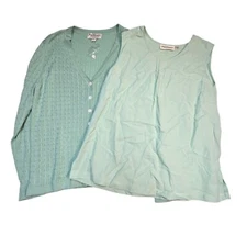 Norm Thompson Matching Cardigan And Top Size P/M Mint Green Silk And Cotton 