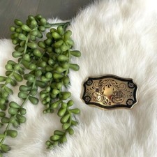 Belt Buckle Floral Gold & Black Rodeo Western Bull Rider Cowboy Cowgirl