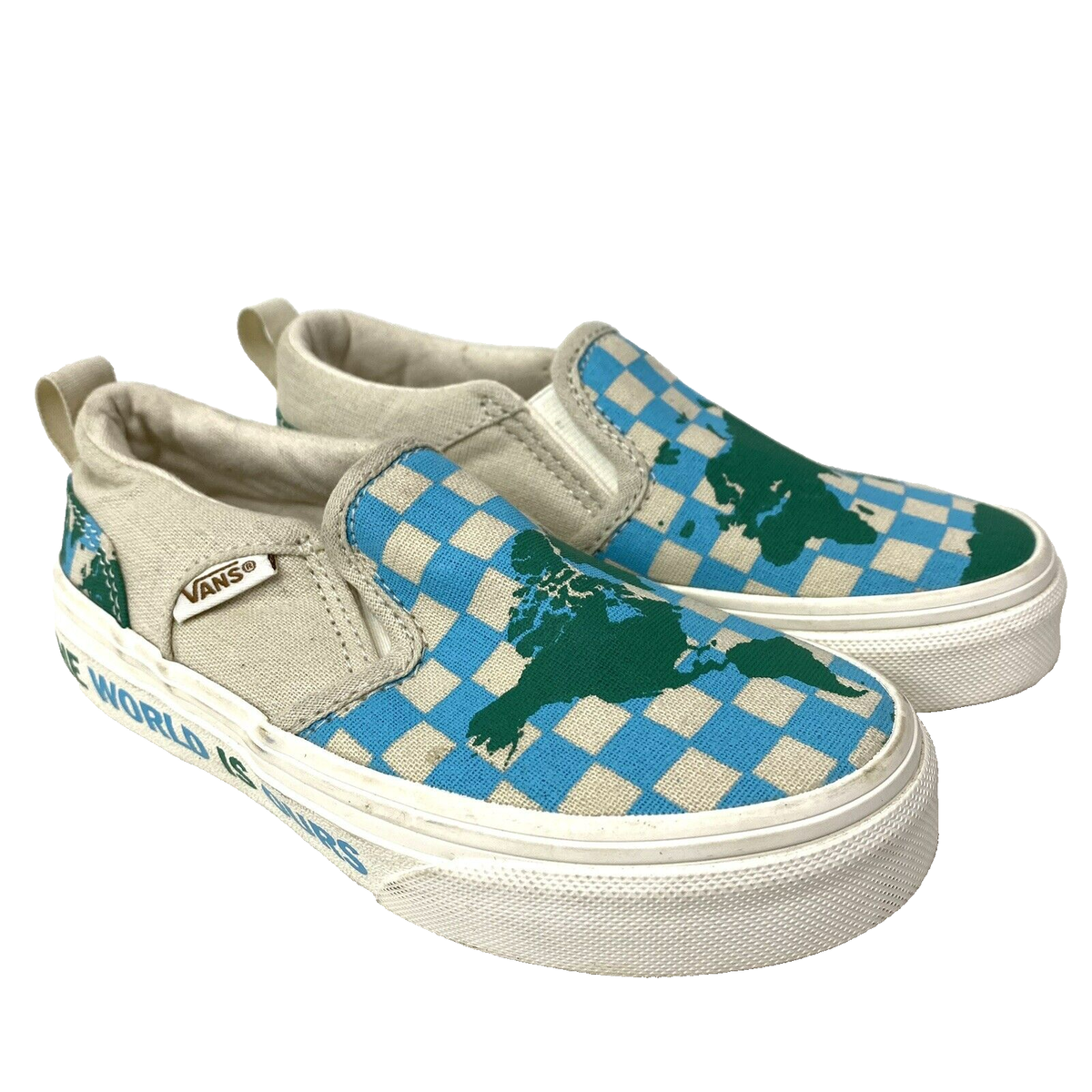 VANS Shoes Kids Boys Girls Size US 11 Map World Earth Slip On Sneakers