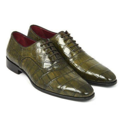 Handgefertigte Herren echte grüne Krokodildruck Leder Oxford Schnürschuhe