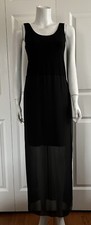 Women’s Vince Camuto Maxi Tank Dress Black Sheer Overlay Stretch Slits Size P S