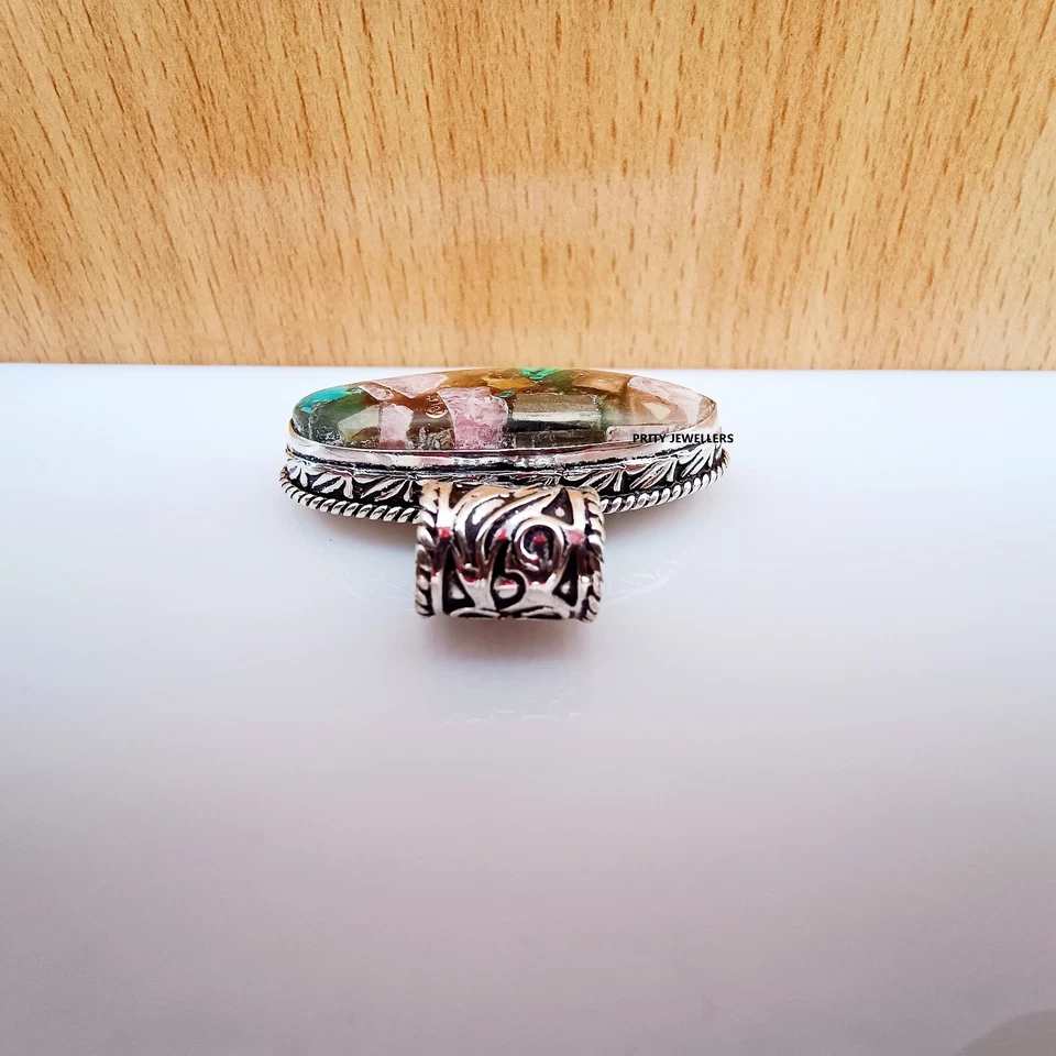 Colgante de piedras preciosas naturales de ópalo de roca de plata de ley 925 hecho a mano joyería regalo Foto 4 de 4