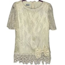 Vintage Patra Lace Overlay Bow Detail Blouse