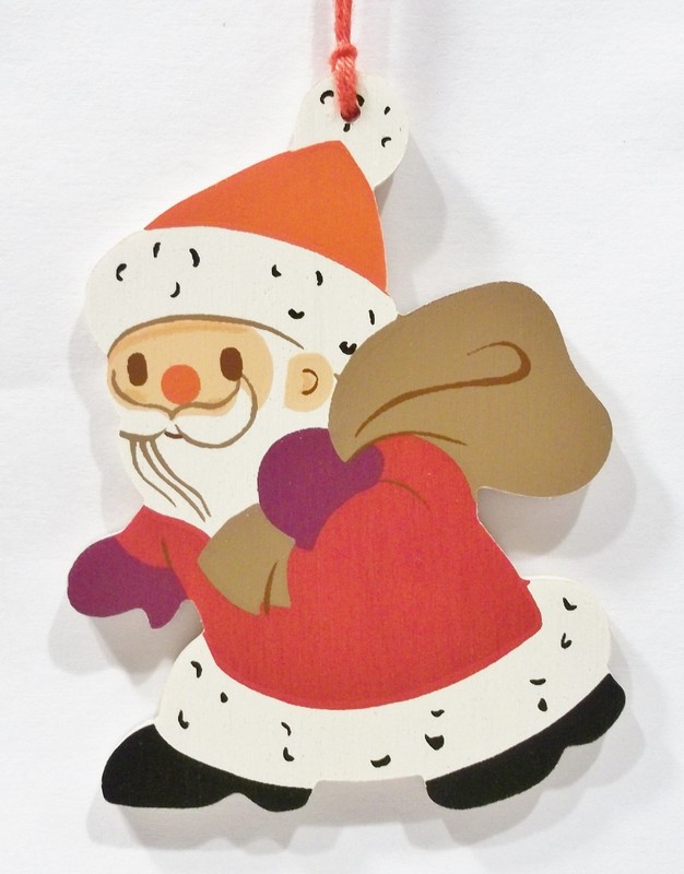 Erzgebirge Germany Santa Claus With Sack Wooden Wood Fretwork Vintage Ornament