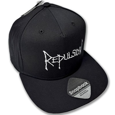 REPULSION neu schwarz Baumwolle Snapback Cap flache Mütze bestickt