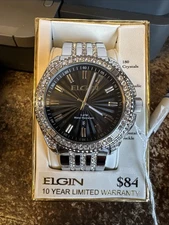 Elgin Adult Male Analog Watch in Silver with Round Black Dial (FG170014), NEW
