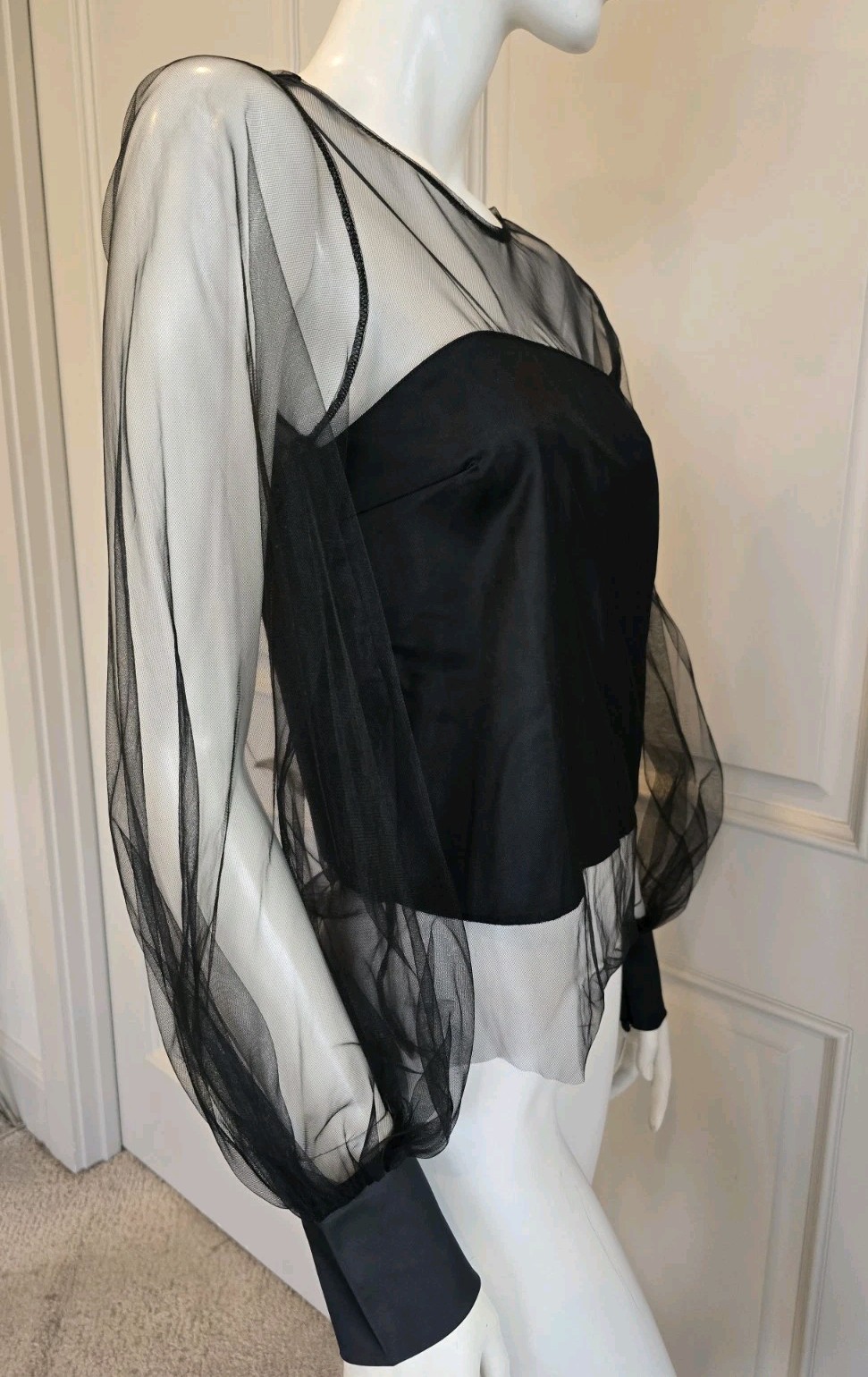 Zara Black Baloon Sleeve Sheer Mesh Blouse Top Sz S NWT image 6