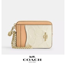 NWT Coach Zip Card Case In Signature Leather With Flower Charm