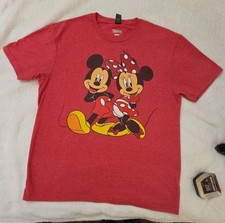 Disney Mickey And Minnie Unisex Red T-shirt Size Large