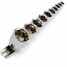 10pc SAE Imperial AF Socket Set 1/2" Drive Shallow 6pt Hex Sockets On Rail Set