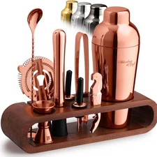 Mixology & Craft Bartender Kit: 10-Piece Cocktail Shaker Set with Dark Bamboo St