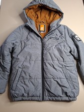 Timberland Boys Winter Warm Coat Grey Quilted Hooded Jacket Lg 14/16 Full Zip