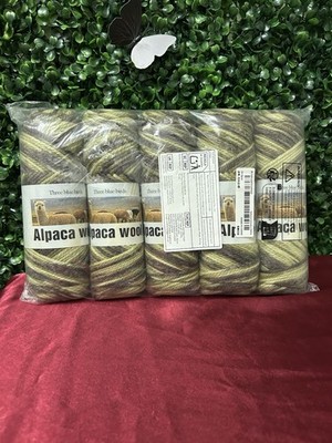 Three Blue Birds Alpaca Wool Yarn Skeins Bundle Variegated Brown Green Crochet