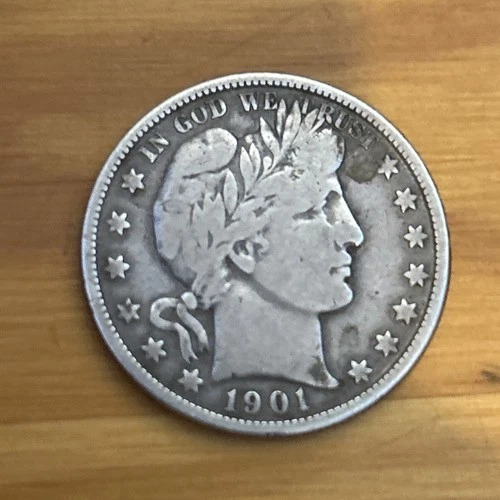 1901 Barber Half Dollar 50C, Very Fine VF Silver